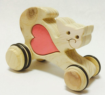 Handmade Wooden Cat On Wheels