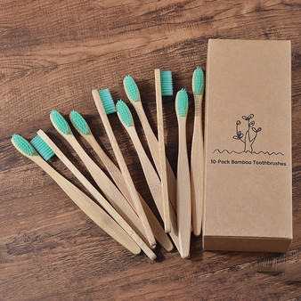 10 Eco Friendly Bamboo Adult Toothbrushes - Soft Bristle