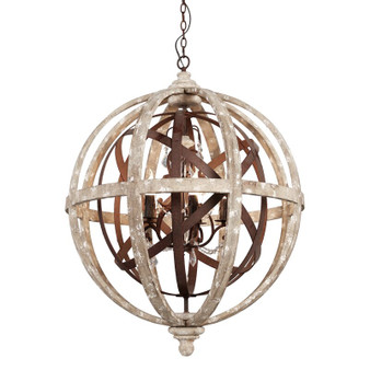 Rustic Caged Wooden Sphere Crystal Chandelier