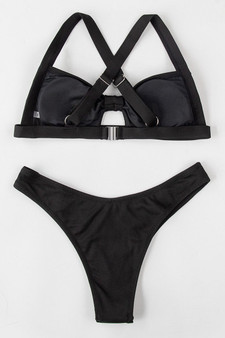 BLACK SOLID HIGH LEG BIKINI