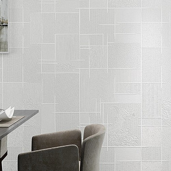 Pearl White Textured Geometric Design Wallpaper Modern Embossed Wallpaper Simple Living Room Non Woven Wall Paper (10mtr Roll)