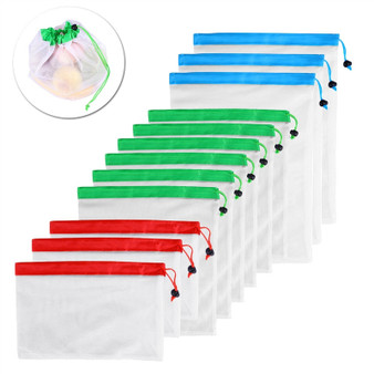 12pcs Reusable Mesh Produce Bags Washable Eco Friendly Bags for Grocery Shopping Storage Fruit  Vegetable Toys Three Large 12x17in  Six Medium 12x14in and Three Small 12x8in