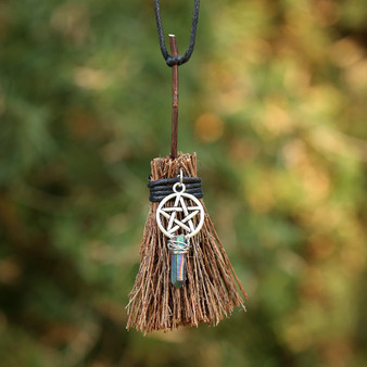 Pentagram Witch Broom Necklace