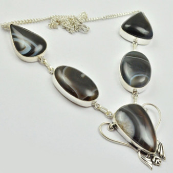 Botswana Agate Antique Silver Necklace