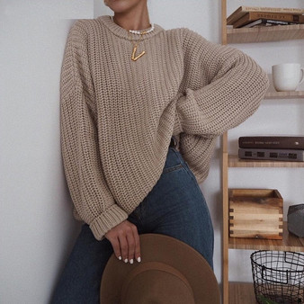 Loose Autumn Sweater Women Elegant Knitted Sweater Oversized Warm Female Pullovers Fashion Solid Tops