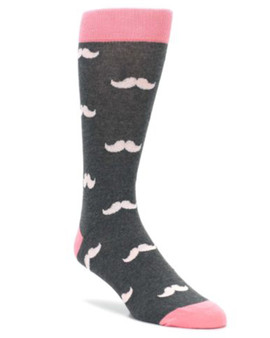 Flamingo Pink & Gray Mustache men's Dress Socks