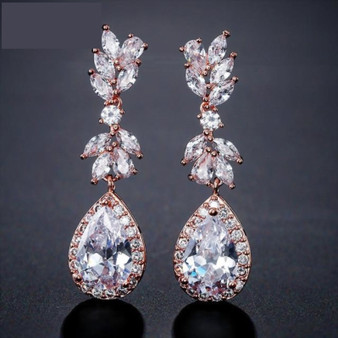 Dainty Cubic Zirconia Water Drop Crystal Dangle Bridal Earrings