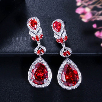 Cubic Zirconia Crystal Long Drop Dangle Pageant Earrings