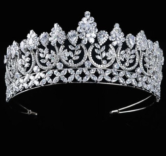 Tall Luxury Cubic Zirconia Pageant Bridal Tiara Crown