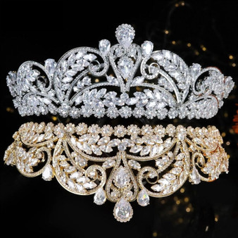 Tall Cubic Zirconia Pageant Bridal Tiara Crown