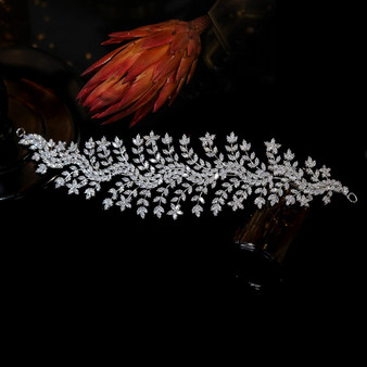 Luxury Cubic Zirconia Flower Spring Bridal Hair Headband Accessory