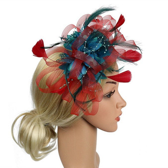 Mesh and Feather Hat White Red Black Pink Wedding  Fascinator Bridal Hair Accessories