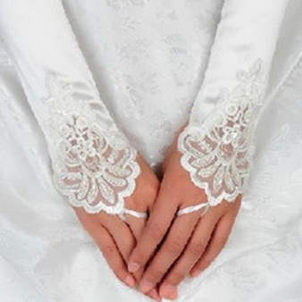 Elbow Length Lace Satin Fingerless Wedding Gloves