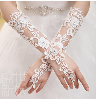 Luxury Lace Flower Opera Wedding Bridal Gloves