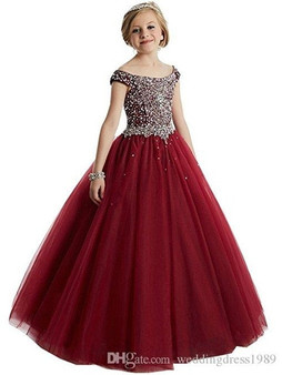Formal Wear Elegant Beaded Sequined Flower Girl Pageant Birthday Party Ball Gown