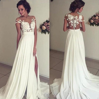 Beach Boho Chiffon Wedding Dresses A-line Side Leg Split  Bridal Dress