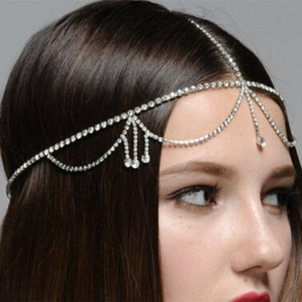 Boho Bridal Head Chain Jewelry Crystal Forehead Hair Wedding Accessory