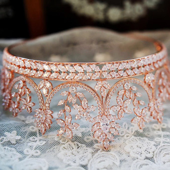 Royal Crystal Rose Gold Bridal Wedding Tiara Crown