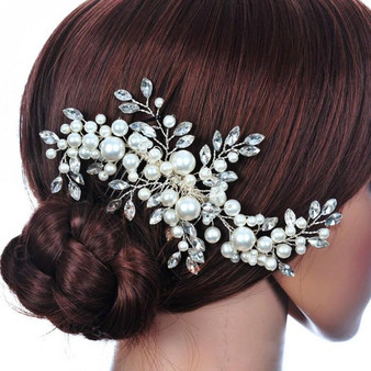 Pearl Crystal Flower Leaf Bridal Hair Comb Tiara Crowns Bridal Wedding Hair Accessories