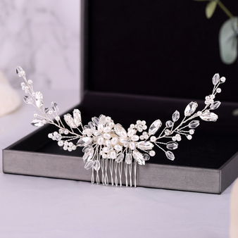 Bridal Wedding Hair Jewelry Crystal Simulated Pearls Beads Hair Comb