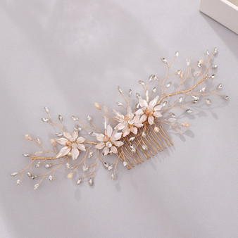 Bridal Hair Comb Gold Flower Crystal Wedding Hair Jewelry