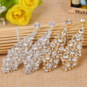 Crystal Long Drop Wedding Jewelry in Silver or Gold