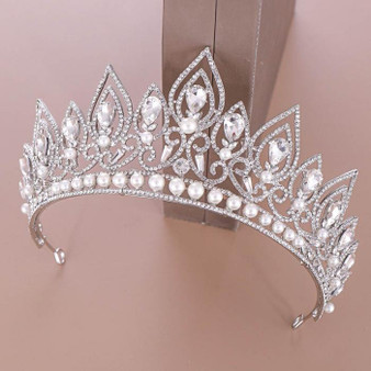 Baroque  Crystal Crown Princess Birthday Party Imitation Pearl Tiaras Bridal Wedding Accessory