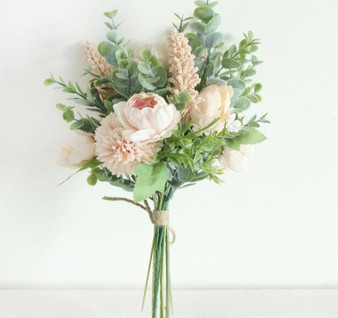 Country Style Flower Bouquet Artificial Silk Peony Ball Flower Wedding  Bride Bouquet Eucalyptus leaf