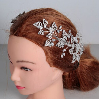 Sparkling Cubic Zirconia Leaf Design Double Bridal Hair Comb Wedding Accessory