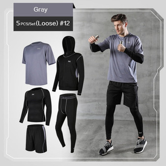 5 Pcs/Set Men's Tracksuit Gym Fitness Compression Sports Suit Clothes Running Jogging Sport Wear Exercise Workout Tights