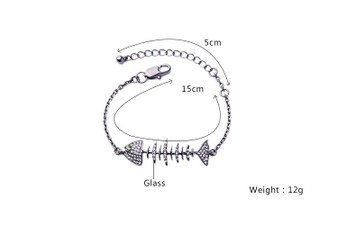 Handmade Punk Rock/Glam Punk Rhinestone Fish Bone Bracelet