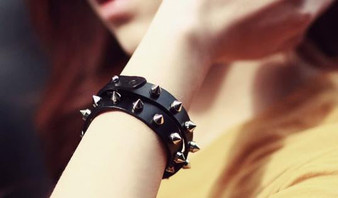 1977 Punk Leather Bracelets with Cone Studs