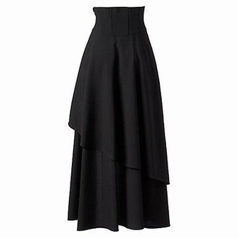 Long Steampunk Black Skirt with High Waist