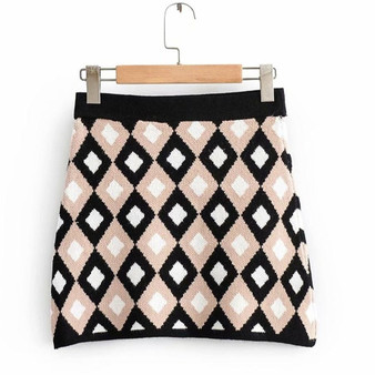 Pink Retro Diamond Jacquard Mini Skirt