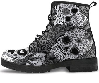 Black & White Sugar Skull Handcrafted Boots