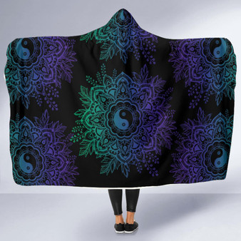 Purple YinYang Lotus Hoodie Blanket