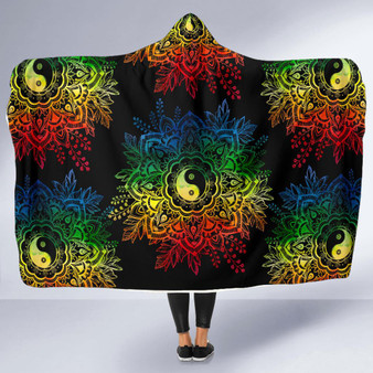 Colorful YinYang Lotus Hoodie Blanket