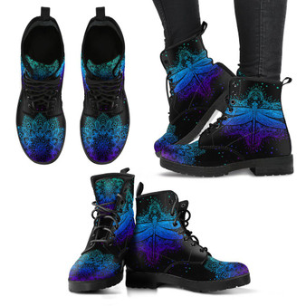 Blue and Purple Mandala Dragonfly Handcrafted Boots