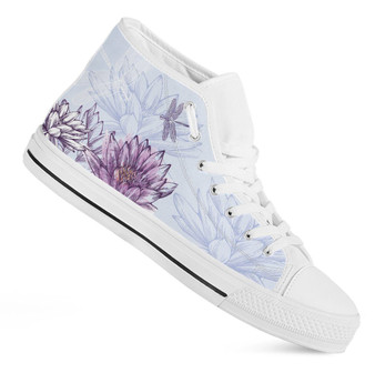 Dragonfly with Lotus Handcrafted High Tops
