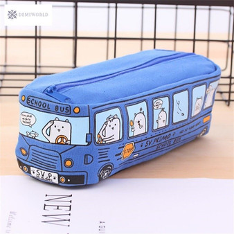 Large Capacity School Bus Pencil Case Canvas Pencil Bag