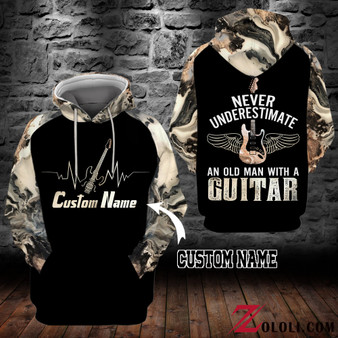 NEVER UNDERESTIMATE AN OLD MAN WITH A GUITAR White HOODIE 3D CUSTOM LKT