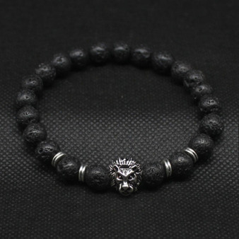 Leo Lion Head & Black Lava Stone Beaded Bracelets