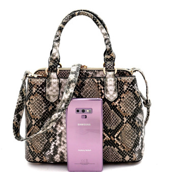 Tassel Accent Faux Snake Print 3 Compartment