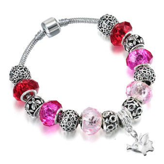 Red Murano Glass Beads & Hanging Elephant Charm Bracelet