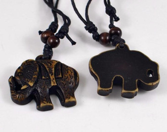 Faux Wood Tribal Elephant Necklace