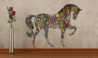 Colorful Flower Pattern Horse Wall Sticker - Small