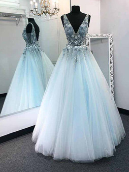 Tulle A Line Beading Prom Dress Sleeveless Custom Evening Dress