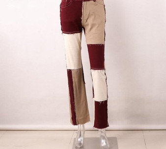 High Waist Patchwork Skinny Straight Leg Jeans