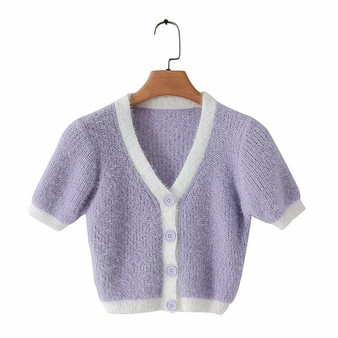 crop sweater tops short sleeve v neck short cardigan