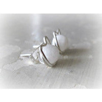 White Agate + Silver Cat Stud Earrings